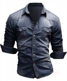 img 2 attached to Chouyatou Men'S Western Long Sleeve Comfort Denim Shirts - Distressed Button Down Style!
