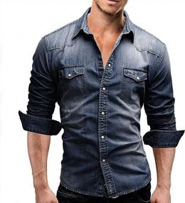 img 3 attached to Мужские рубашки Chouyatou в стиле вестерн с длинным рукавом и комфортной джинсовой рубашкой - потертый стиль на пуговицах!