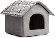 cozy pet bed house for cats and small dogs - hollypet warm cave sleeping nest, light gray logo