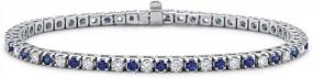img 2 attached to Voss+Agin 4.00Ctw Diamond And Blue Sapphire Tennis Bracelet In 14K White Gold, 7.25''