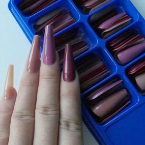 img 2 attached to Get Trendy And Beautiful: LoveOurHome 100Pc Long Glossy Coffin Press On Nails In 5 Colors, Perfect For DIY Manicure And Nail Design.