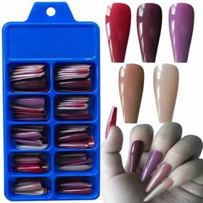 img 4 attached to Get Trendy And Beautiful: LoveOurHome 100Pc Long Glossy Coffin Press On Nails In 5 Colors, Perfect For DIY Manicure And Nail Design.