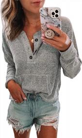 img 4 attached to Women'S Ribbed Henley Shirts W/ Pockets & Button Up - Dellytop