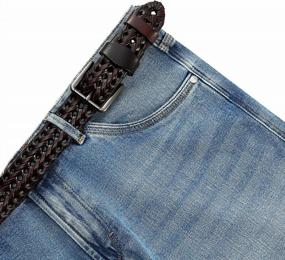 img 1 attached to Стильный и прочный мужской плетеный кожаный ремень - идеально подходит для повседневных джинсов - ручной работы, ширина 1 3/8 дюйма - идеальный вариант подарка от CHAOREN