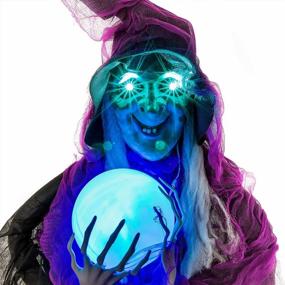 img 3 attached to 6Ft Animated Purple Wicked Witch Prop With Crystal Ball - Talks, Cackles, Green LED Eyes, Light-Up Ball, Witches' Brew - Perfect For Halloween Haunts And Decorating