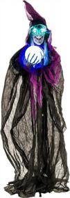 img 4 attached to 6Ft Animated Purple Wicked Witch Prop With Crystal Ball - Talks, Cackles, Green LED Eyes, Light-Up Ball, Witches' Brew - Perfect For Halloween Haunts And Decorating