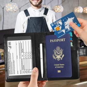 img 3 attached to Защитите свои проездные документы с помощью ACdream'S RFID Blocking Passport and Vaccine Card Holder Combo в черном цвете для женщин и мужчин