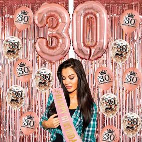 img 2 attached to Rose Gold 30th Birthday Decorations for Her - All-in-One Party Pack with 76 Pieces: Banner, Pennant, Hanging Swirl, Balloons, Foil Backdrops, Cupcake Toppers, Plates, Photo Props, and Birthday Sash - Perfect Women's Gift