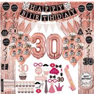 rose gold 30th birthday decorations for her - all-in-one party pack with 76 pieces: banner, pennant, hanging swirl, balloons, foil backdrops, cupcake toppers, plates, photo props, and birthday sash - perfect women's gift логотип