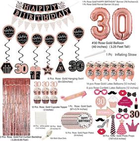 img 3 attached to Rose Gold 30th Birthday Decorations for Her - All-in-One Party Pack with 76 Pieces: Banner, Pennant, Hanging Swirl, Balloons, Foil Backdrops, Cupcake Toppers, Plates, Photo Props, and Birthday Sash - Perfect Women's Gift