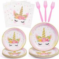 magical unicorn party supplies: 96pcs plates, napkins, and forks for 24 guests - perfect for girls' birthday! logo