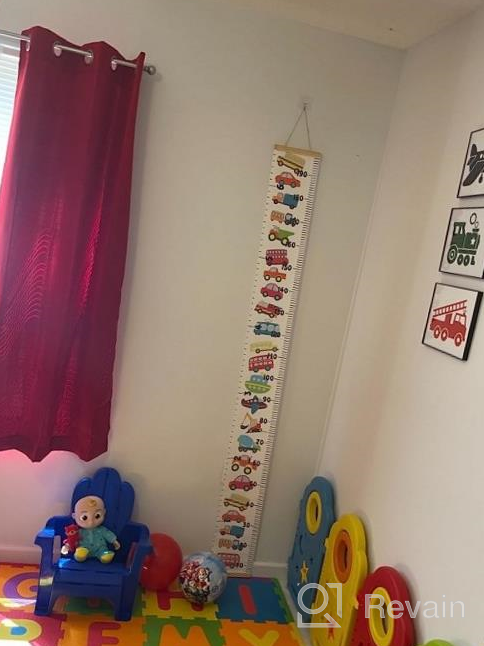 img 1 attached to Wood Frame Fabric Canvas Baby Growth Chart Hanging Ruler Wall Decor - Height Measurement For Kids Toddlers And Babies (Animal Pattern) review by Ron Chang