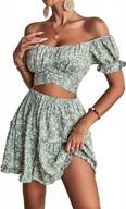 stylish and feminine: lyaner women's floral off shoulder crop top and mini skirt set logo