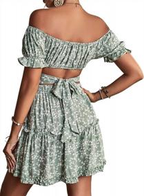 img 3 attached to Stylish And Feminine: LYANER Women'S Floral Off Shoulder Crop Top And Mini Skirt Set