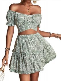 img 2 attached to Stylish And Feminine: LYANER Women'S Floral Off Shoulder Crop Top And Mini Skirt Set