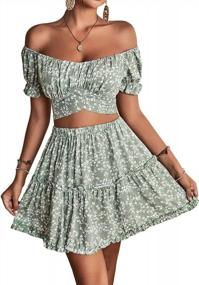 img 1 attached to Stylish And Feminine: LYANER Women'S Floral Off Shoulder Crop Top And Mini Skirt Set