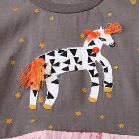 img 2 attached to Little Girls Dress Casual Cotton Kids Unicorn Appliques Striped Jersey Dress 2-7 Years