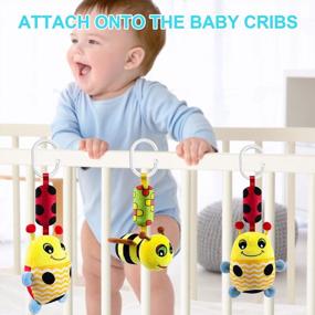 img 3 attached to Soft Plush Animal Hanging Rattle Toys With Wind Chimes For Baby Bed, Crib, Car Seat, Travel, And Stroller - Best Newborn Birthday Gift For 0-18 Months - Cute Ladybug And Bee Design
