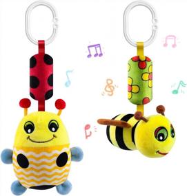 img 4 attached to Soft Plush Animal Hanging Rattle Toys With Wind Chimes For Baby Bed, Crib, Car Seat, Travel, And Stroller - Best Newborn Birthday Gift For 0-18 Months - Cute Ladybug And Bee Design