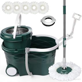 img 4 attached to 🧹 ZNM Spin Mop and Bucket: Convenient 360 Floor Cleaning System with Wheels, Ideal for Home Hardwood & Laminate - Wet/Dry, Includes 5 Microfiber Replacement Heads & Cleaning Brush