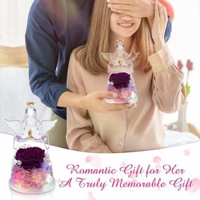 img 3 attached to Фиолетовая консервированная цветочная роза в стеклянной фигурке со светодиодной подсветкой - романтический подарок на День святого Валентина, день рождения или годовщину для женщин, мам или ее