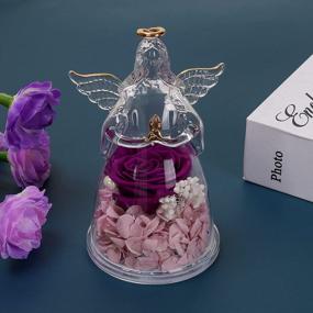 img 1 attached to Фиолетовая консервированная цветочная роза в стеклянной фигурке со светодиодной подсветкой - романтический подарок на День святого Валентина, день рождения или годовщину для женщин, мам или ее