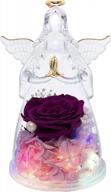 purple preserved flower rose in glass figurine with led lights - romantic valentine's day, birthday or anniversary gift for women, mom or her logo