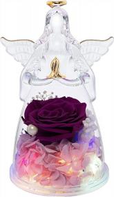 img 4 attached to Фиолетовая консервированная цветочная роза в стеклянной фигурке со светодиодной подсветкой - романтический подарок на День святого Валентина, день рождения или годовщину для женщин, мам или ее