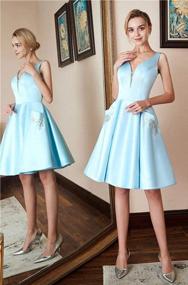 img 2 attached to V-Neck Satin Beaded Pockets Homecoming Dresses Short Long Cocktail Prom Gowns
