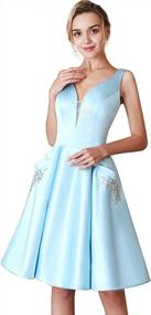 img 4 attached to V-Neck Satin Beaded Pockets Homecoming Dresses Short Long Cocktail Prom Gowns