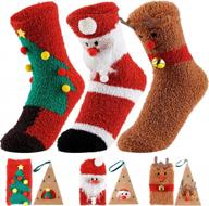 3 pack christmas fuzzy women socks slippers: xmas warm compression fluffy cozy stockings gifts for men/girl/boys size 6-10 winter holiday bed set cute plush crew soft sleeping fleece unisex with box logo