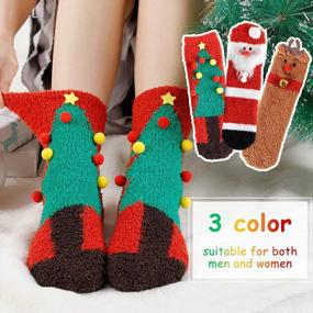 img 2 attached to 3 Pack Christmas Fuzzy Women Socks Slippers: Xmas Warm Compression Fluffy Cozy Stockings Gifts For Men/Girl/Boys Size 6-10 Winter Holiday Bed Set Cute Plush Crew Soft Sleeping Fleece Unisex With Box