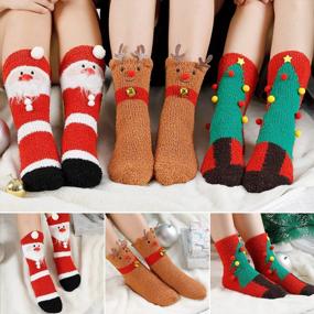 img 3 attached to 3 Pack Christmas Fuzzy Women Socks Slippers: Xmas Warm Compression Fluffy Cozy Stockings Gifts For Men/Girl/Boys Size 6-10 Winter Holiday Bed Set Cute Plush Crew Soft Sleeping Fleece Unisex With Box