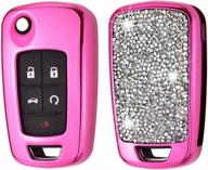 🔑 stylish pink royalfox(tm) 3d bling flip folding remote key fob case cover for chevrolet camaro, cruze, and more logo