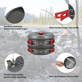 img 3 attached to 20-Piece Camping Cookware And Mess Kit Set - Lightweight Backpacking Cooking Gear For Family Hiking And Picnics. Includes Kettle, Pot, Frying Pan, Cups, Forks, Knives, Spoons, And Carabiner By Bulin