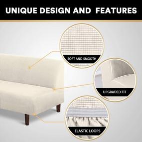 img 2 attached to Futon Slipcover With Elastic Bottom And Jacquard Checked Pattern - Stretchy Armless Cover For Full Queen Size Futon Sofa, Bed Or Couch - Furniture Protector In Biscotti Beige Color