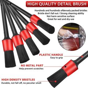 img 2 attached to Car Detailing Brush Set - 10 Pcs Including 5 Detail Brushes, 3 Wire Brushes, Air Conditioner Brush, and Microfiber Towel for Wheels, Dashboard, Interior, Exterior, Leather, Air Vents, Emblems