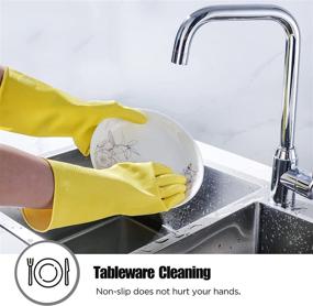 img 1 attached to High-Quality Yellow Rubber Cleaning Gloves 3 or 6 Pairs for Household - Reusable Dishwashing Gloves for Kitchen