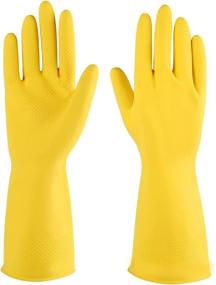 img 4 attached to High-Quality Yellow Rubber Cleaning Gloves 3 or 6 Pairs for Household - Reusable Dishwashing Gloves for Kitchen
