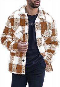 img 4 attached to Gafeng Mens Plaid Fleece Sherpa Jacket Long Sleeve Button Front Lapel Casual Warm Fall Winter Outwear Coat Shacket