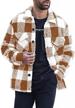 gafeng mens plaid fleece sherpa jacket long sleeve button front lapel casual warm fall winter outwear coat shacket logo