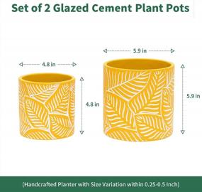 img 3 attached to Cement Yellow Planters With Drain Hole - Set Of 2, Perfect For Indoor And Outdoor Plants With Leaves Embossment