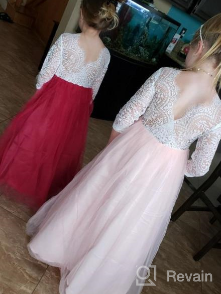 img 1 attached to Stunning Flower Girls Lace V Back Straight Tutu Tulle Maxi Dress for Party & Pageants with Long Sleeves & Pearl Headband review by Enoch Sahay