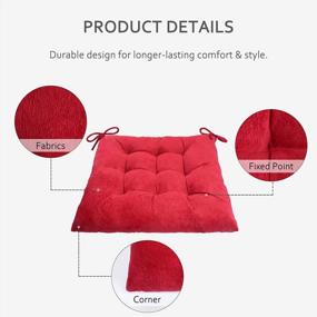 img 1 attached to ELFJOY Set Of 4 Square Chair Pads Indoor Seat Cushions Pillows With Ties Thick Soft Seat Cushion For Kitchen Dining Office Chair (18", Burgundy1)