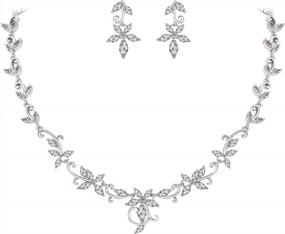 img 4 attached to Stunning Bridal Jewelry Set: Marquise CZ Flower Leaf Filigree Necklace And Earrings By BriLove