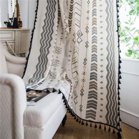 img 3 attached to YOU SA 2PCS Farmhouse Boho Print Bedroom Curtains With Tassel Geometric Striped Bohemian Room Darkening Window Panel Curtains Set, Rod Pocket Top, Set Of 2, 59''Wx63''L