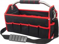 hautmec 16-inch open top tool tote bag 16 pockets, foldable design tool carrier with adjustable shoulder strap, tb0002 logo