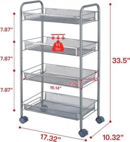 img 2 attached to Rolling Utility Cart With 4 Tiers, Metal Storage Organizer On Wheels, Silver Finish