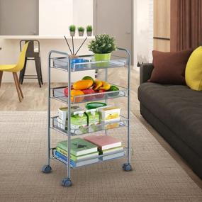 img 3 attached to Rolling Utility Cart With 4 Tiers, Metal Storage Organizer On Wheels, Silver Finish