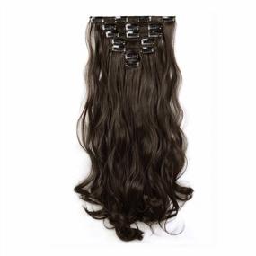 img 3 attached to Get Glamorous With FESHFEN'S 20-Inch Long Curly Wavy Clip-In Hair Extensions For Women And Girls - 7 PCS Synthetic Hairpiece Set